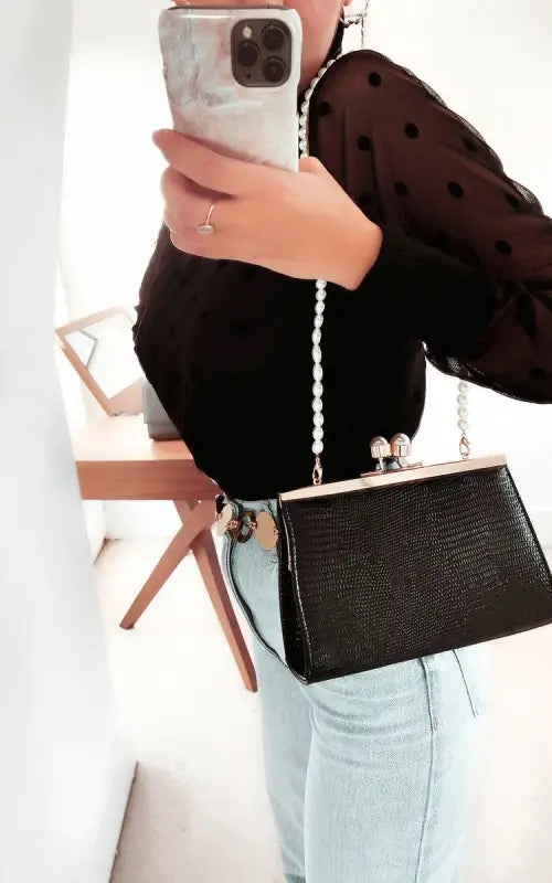 Croc Print Shoulder Bag - Black / 1SZE - Handbag