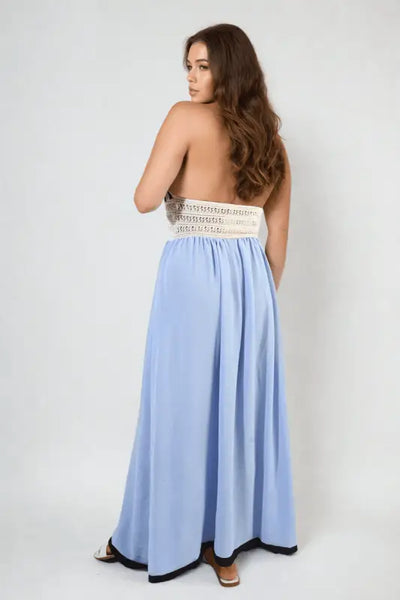 Crochet V-Neck Halter Backless Maxi Dress Elite Urban