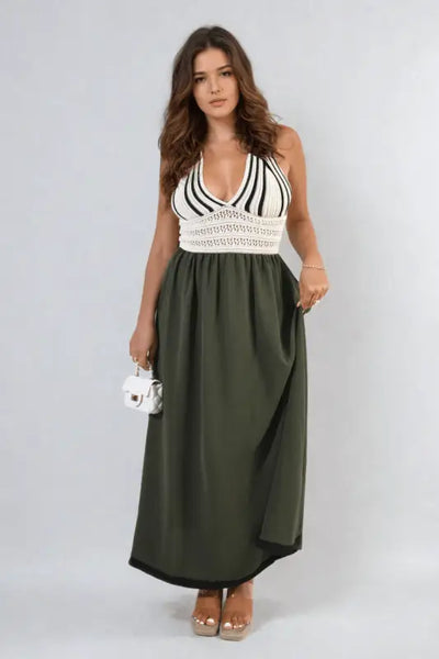 Crochet V-Neck Halter Backless Maxi Dress Elite Urban