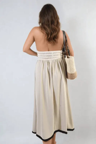 Crochet V-Neck Halter Backless Maxi Dress Elite Urban