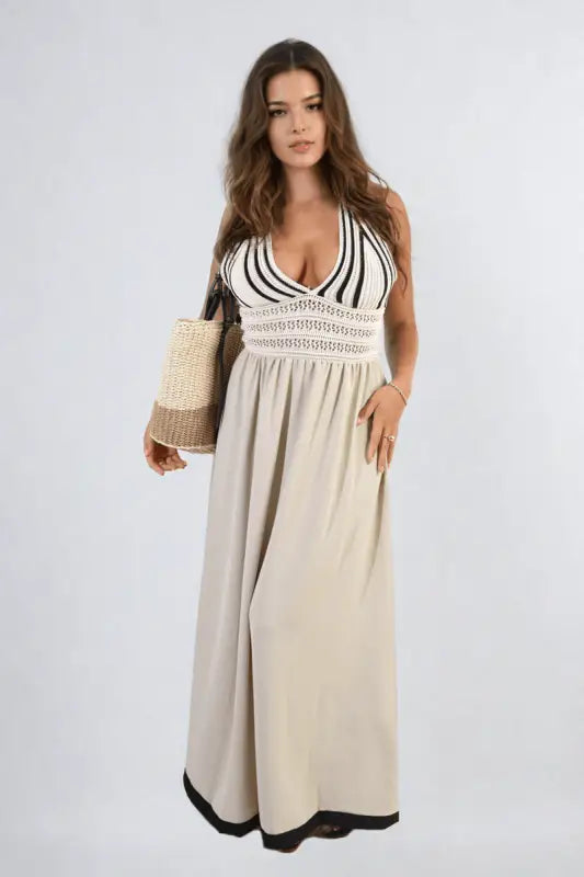 Crochet V-Neck Halter Backless Maxi Dress Elite Urban