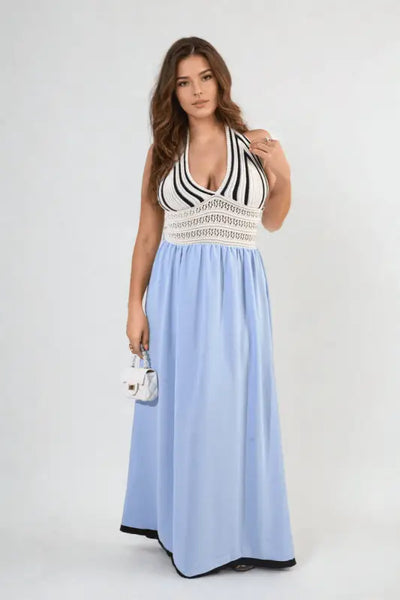 Crochet V-Neck Halter Backless Maxi Dress Elite Urban