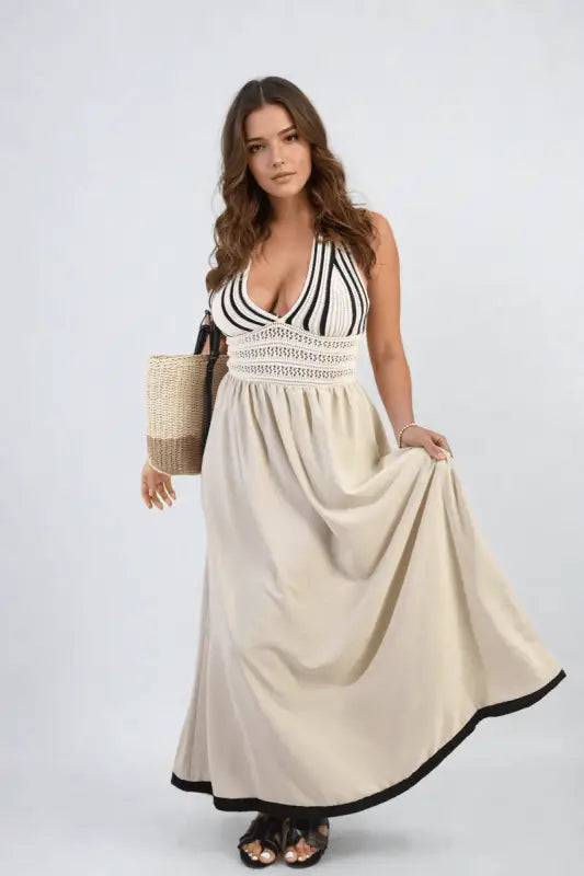 Crochet V-Neck Halter Backless Maxi Dress Elite Urban