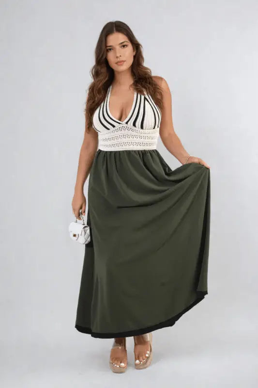 Crochet V-Neck Halter Backless Maxi Dress Elite Urban