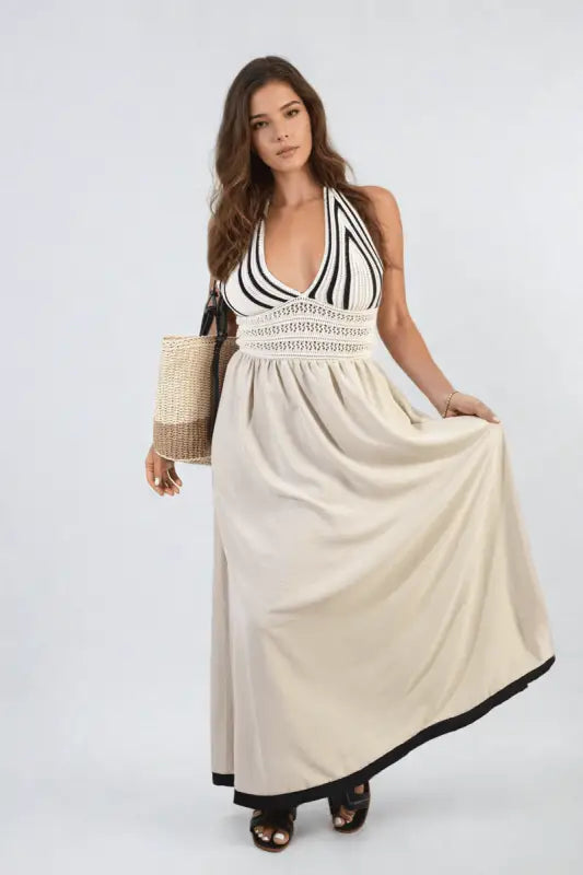 Crochet V-Neck Halter Backless Maxi Dress Elite Urban