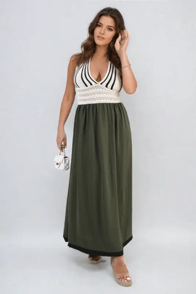 Crochet V-Neck Halter Backless Maxi Dress Elite Urban