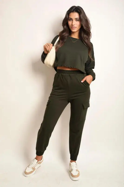 Cropped Long Sleeve Top and Cargo Joggers Co-ordinates Elite Urban