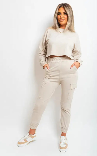 Cropped Long Sleeve Top and Cargo Joggers Co-ordinates Elite Urban