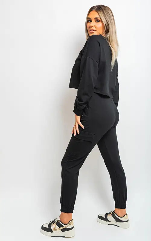 Cropped Long Sleeve Top and Cargo Joggers Co-ordinates Elite Urban