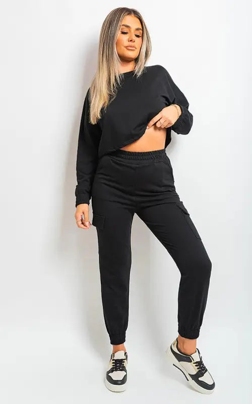 Cropped Long Sleeve Top and Cargo Joggers Co-ordinates Elite Urban