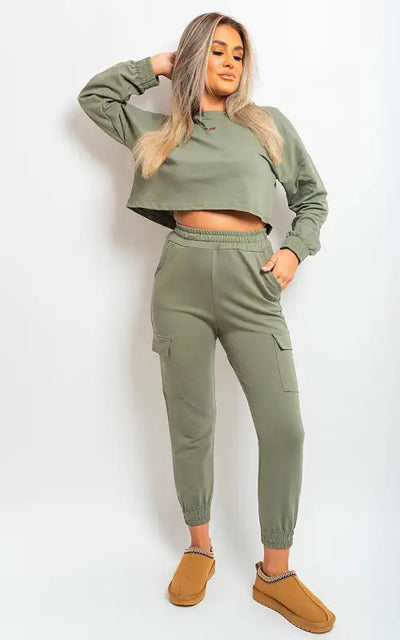 Cropped Long Sleeve Top and Cargo Joggers Co-ordinates Elite Urban