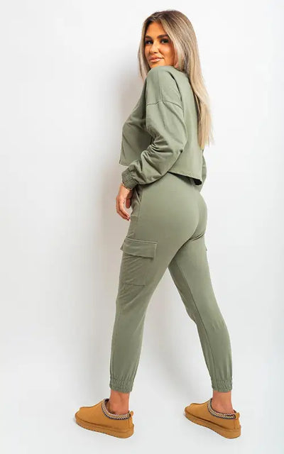 Cropped Long Sleeve Top and Cargo Joggers Co-ordinates Elite Urban