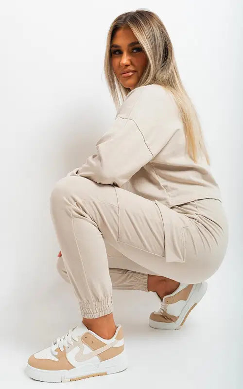 Cropped Long Sleeve Top and Cargo Joggers Co-ordinates Elite Urban