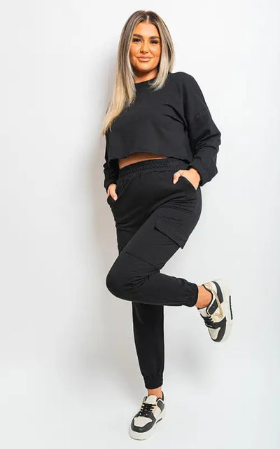 Cropped Long Sleeve Top and Cargo Joggers Co-ordinates Elite Urban