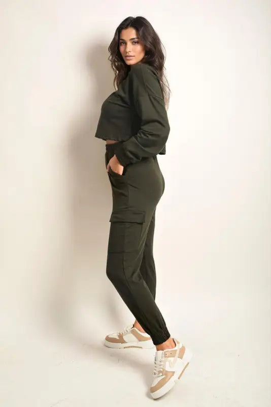 Cropped Long Sleeve Top and Cargo Joggers Co-ordinates Elite Urban