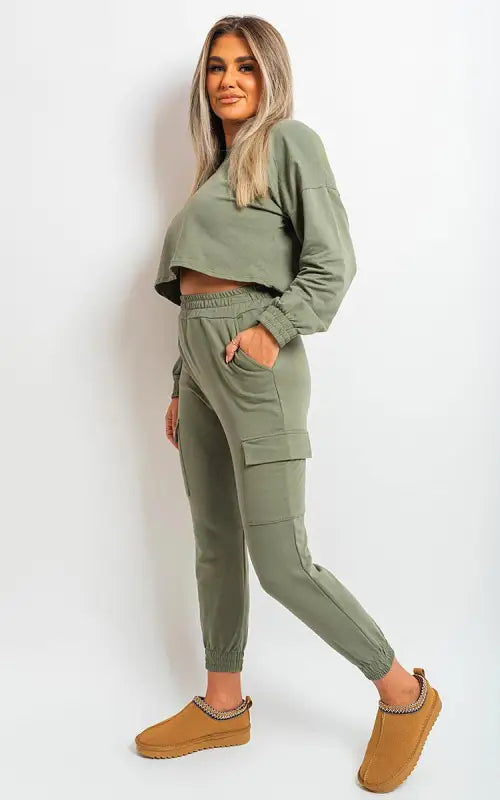 Cropped Long Sleeve Top and Cargo Joggers Co-ordinates Elite Urban