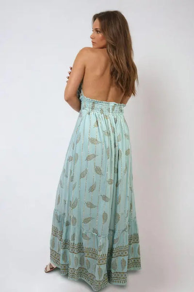 Dazzling Leaf Print Spaghetti Strap Maxi Dress Elite Urban