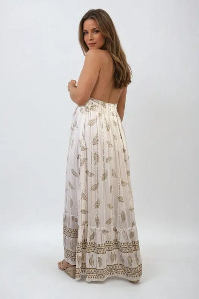 Dazzling Leaf Print Spaghetti Strap Maxi Dress Elite Urban