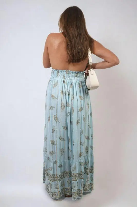 Dazzling Leaf Print Spaghetti Strap Maxi Dress Elite Urban