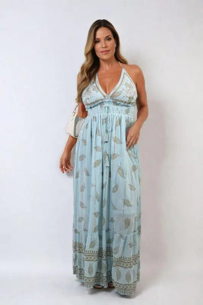 Dazzling Leaf Print Spaghetti Strap Maxi Dress Elite Urban