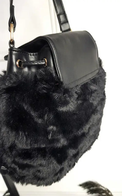 Faux Fur Shoulder Bag - Black / 1SZE - Handbag