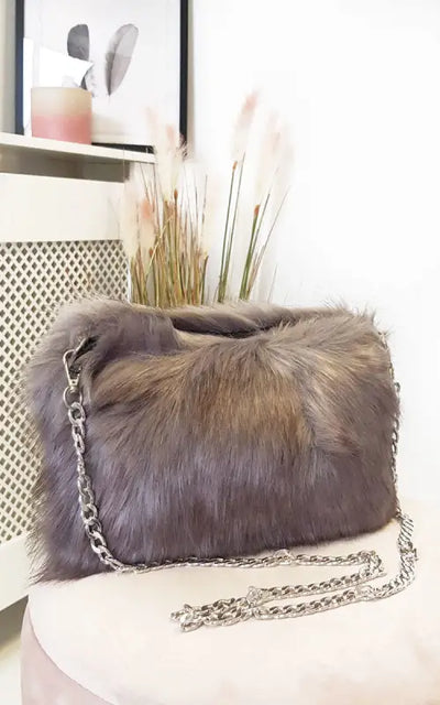 Faux Fur Shoulder Bag - grey / 1SZE - Handbag