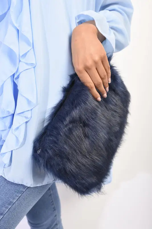 Faux Fur Shoulder Bag - Navy / 1SIZE - Handbag