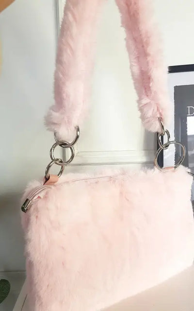 Faux Fur Shoulder Bag with Fluffy Strap - Elite Urban