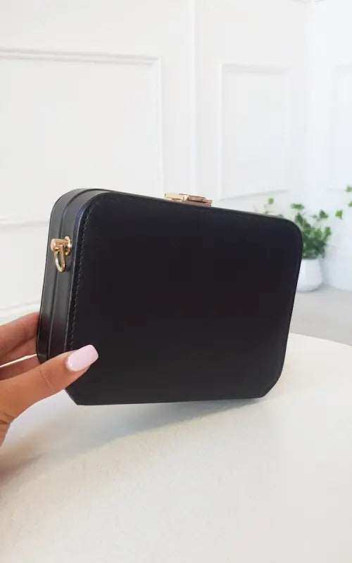 Faux Leather Box Clutch Bag - Black / 1SZE - Handbag