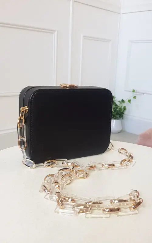 Faux Leather Box Clutch Bag - Handbag