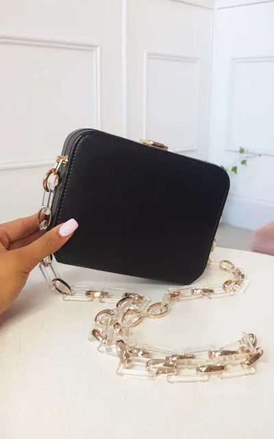 Faux Leather Box Clutch Bag - Handbag