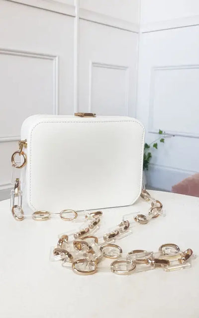 Faux Leather Box Clutch Bag - White / 1SZE - Handbag