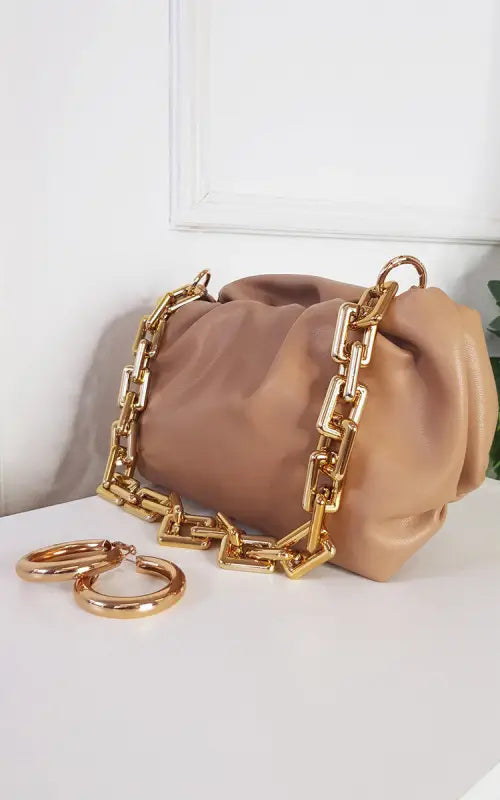 Faux Leather Chain Detail Bag - Handbag