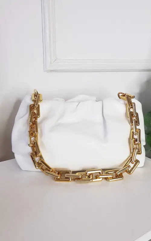 Faux Leather Chain Detail Bag - Handbag