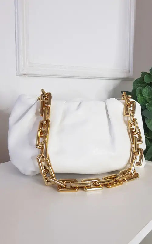 Faux Leather Chain Detail Bag - Handbag