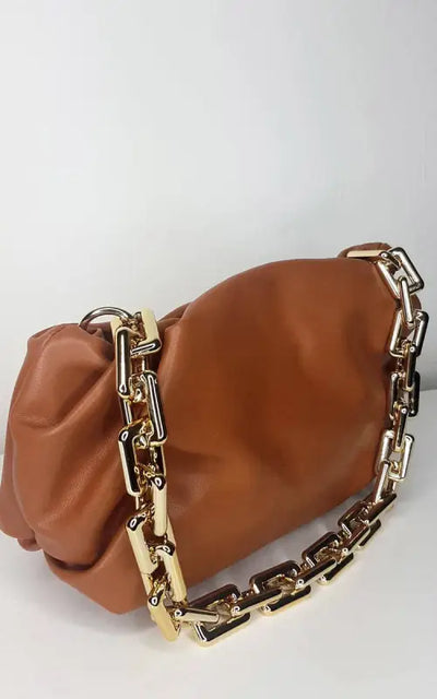 Faux Leather Chain Detail Bag - Handbag