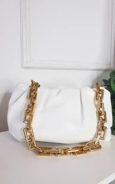 Faux Leather Chain Detail Bag - Handbag