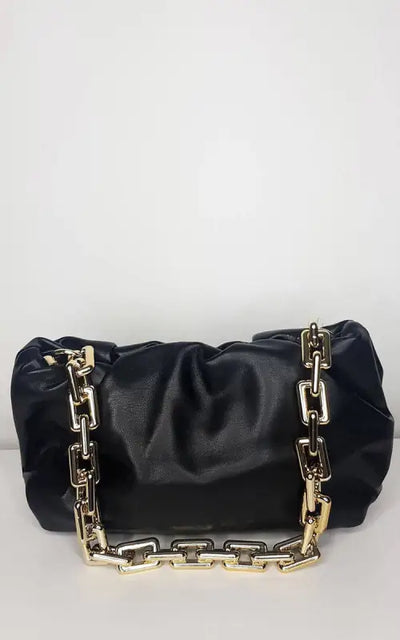 Faux Leather Chain Detail Bag - Handbag