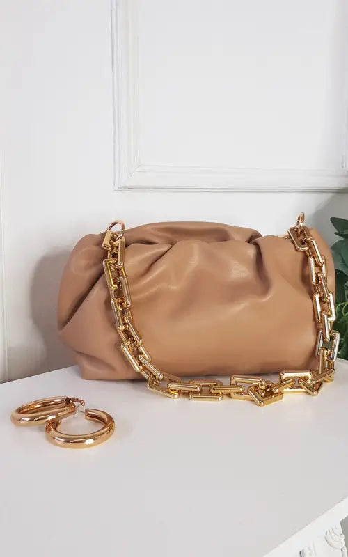 Faux Leather Chain Detail Bag - Handbag