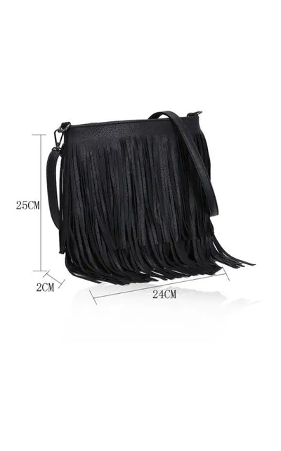 Faux Leather Fringe Bag - Black / 1SZE - Handbag