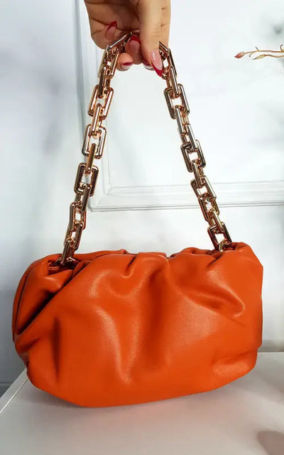 Faux Leather Shoulder Bag with Chain Detail - Elite Urban