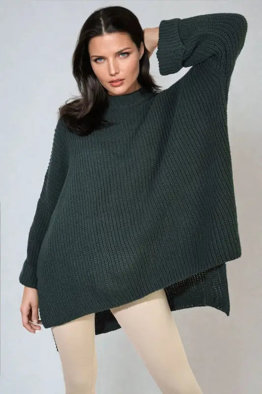 High Neck Oversized Long Sleeve Knitted Jumper - jumper