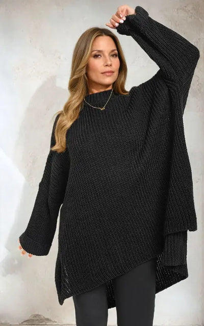 High Neck Oversized Long Sleeve Knitted Jumper - jumper