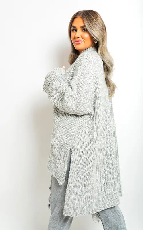 High Neck Oversized Long Sleeve Knitted Jumper - jumper