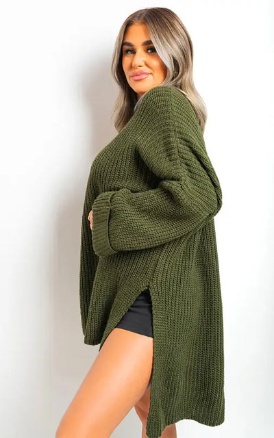 High Neck Oversized Long Sleeve Knitted Jumper - jumper