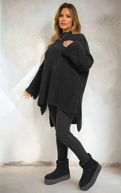 High Neck Oversized Long Sleeve Knitted Jumper - jumper