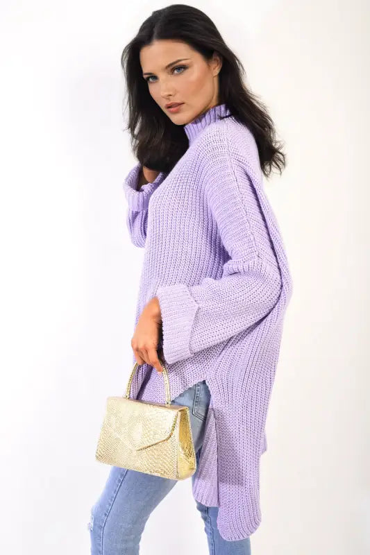 High Neck Oversized Long Sleeve Knitted Jumper - jumper