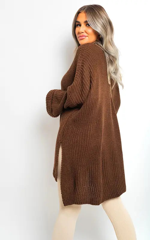 High Neck Oversized Long Sleeve Knitted Jumper - jumper