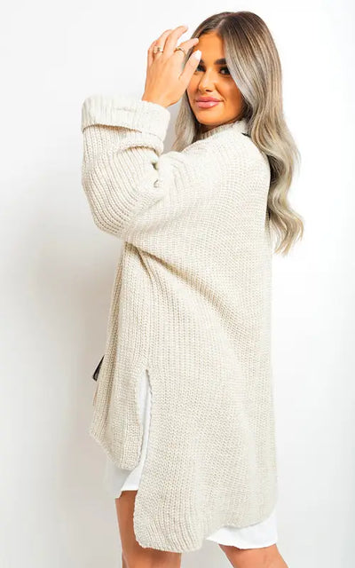 High Neck Oversized Long Sleeve Knitted Jumper - jumper