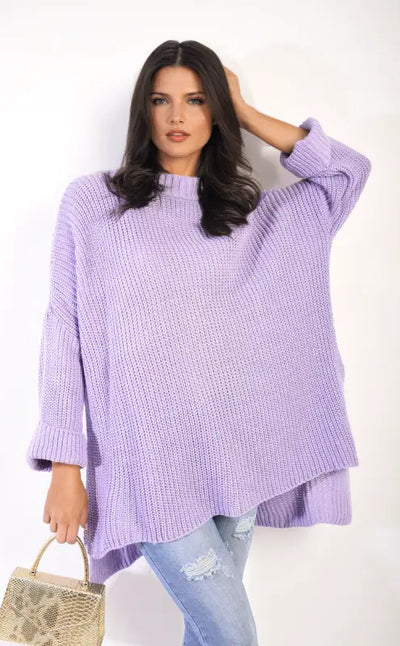 High Neck Oversized Long Sleeve Knitted Jumper - jumper